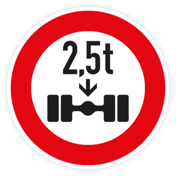 Verkehrszeichen StVO, VZ 263-2,5, Verbot für Fahrzeuge über 2,5 t, Alu 2 mm Flachform