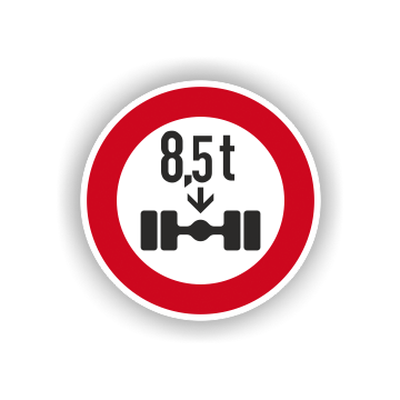 Verkehrszeichen StVO, VZ 263-8,5, Verbot für Fahrzeuge über 8,5 t, Alu 2 mm Flach, Ø 600 mm,RA1