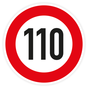 Verkehrszeichen StVO, zul. Höchstgeschw. 110 km/h VZ 274-110, Alu 2 mm Flachform, Ø 750 mm