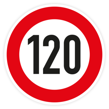 Verkehrszeichen StVO, zul. Höchstgeschw. 120 km/h VZ 274-120, Alu 2 mm Flachform, Ø 750 mm