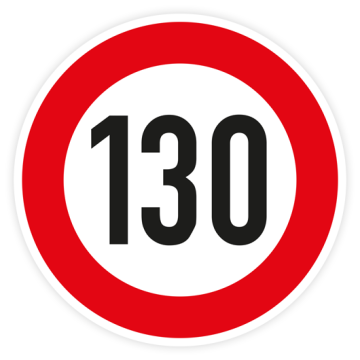 Verkehrszeichen StVO, zul. Höchstgeschw. 130 km/h VZ 274-130, Alu 2 mm Flachform, Ø 750 mm