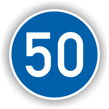 Verkehrszeichen StVO, Mindestgeschw. 50 km/h  VZ 275-50, Alu 2 mm Flachform, Ø 600 mm, RA1