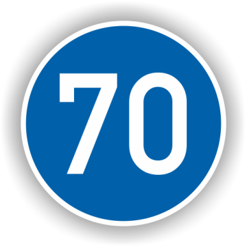 Verkehrszeichen StVO, Mindestgeschw. 70 km/h  VZ 275-70, Alu 2 mm Flachform, Ø 600 mm, RA1