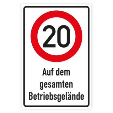 Verkehrszeichen Kombischild 20 km/h - Auf dem gesamten Betriebsgelände, Aluminium,