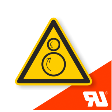 Warnzeichen, Warnung vor gegenläufigen Rollen, UL-zertifiziert,DIN EN ISO 7010, Folie, SL = 50 mm