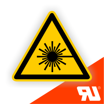 Warnzeichen, Warnung vor Laserstrahl, UL-zertifiziert,DIN EN ISO 7010, Folie, SL = 50 mm