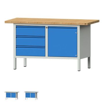 ANKE Kastenwerkbank Modell 106 E, 1500x700x840, 3 Schubladen, 1 Tür, blau