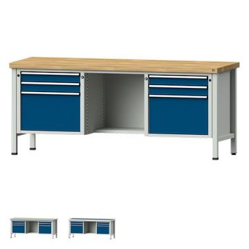 ANKE Kastenwerkbank Modell 454 V, 6 Schubladen, offenes Fach, blau