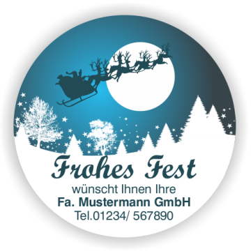 Weihnachtsaufkleber Frohes Fest mit Rentierschlitten, 100 Stück/VE