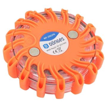 Dönges Notfallleuchte Flare, orange, Ø 105 mm, Batterie-Version, 16 LED's, 9 Funktionen