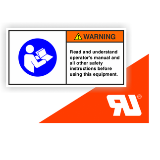 Gerätekennzeichen, Warning-Read and understand…., UL-zertifiziert, DIN ISO 3864-2, Folie