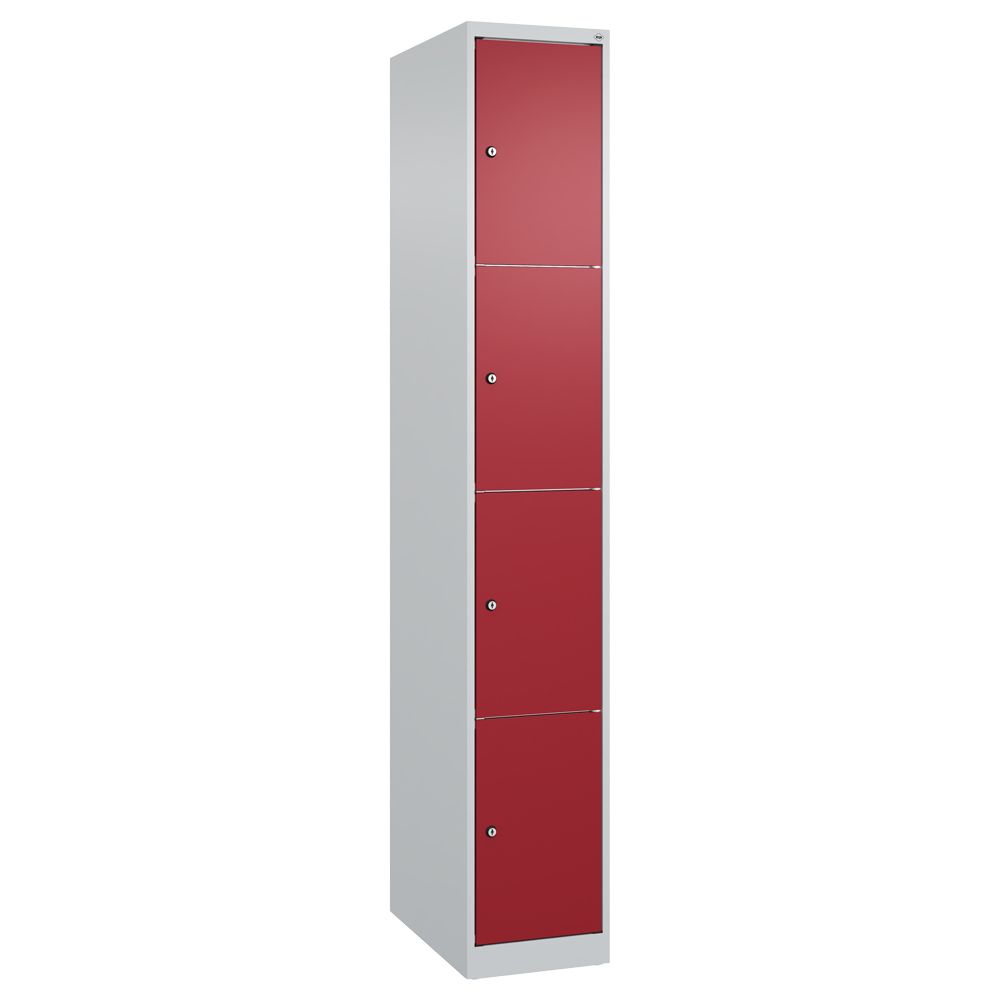 C+P Schließfachschrank Classic PLUS bodenstehend 4 Fächer, 1850x300x500mm lichtgrau/rubinrot