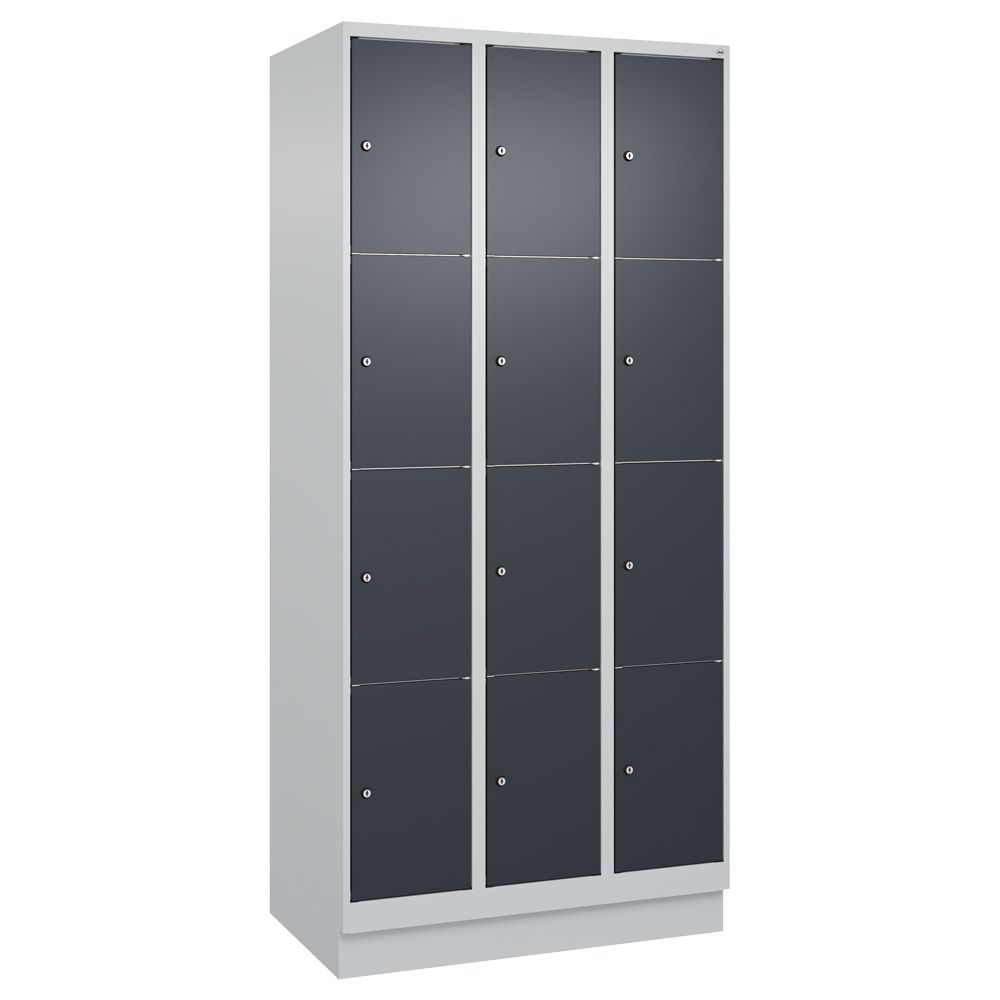 C+P Schließfachschrank Classic PLUS auf Sockel, 12 Fächer, 1950x900x500mm lichtgrau/anthrazitgrau