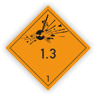 Gefahrzettel, Klasse 1.3, Explosive Stoffe, Aufkleber, Folie, 50 x 50 mm, ohne Kontrastlinie