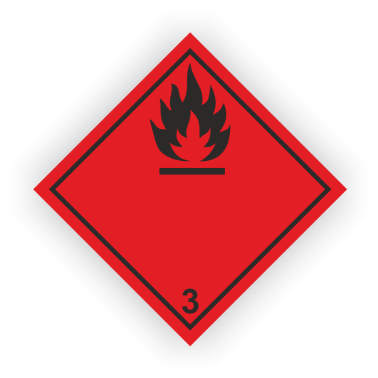 Gefahrz., Klasse 3, Entzündbare flüssige Stoffe, Aufk., Folie rot, 300 x 300 mm, ohne Kontrastlinie