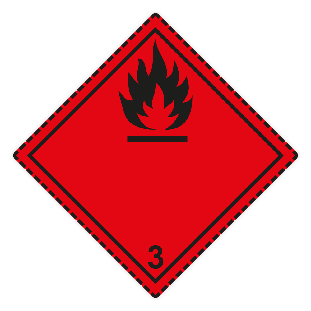Gefahrzettel Klasse 3, Entzündbare flüssige Stoffe, Aufkleber, Folie, 100x100mm, 500 St./Rol