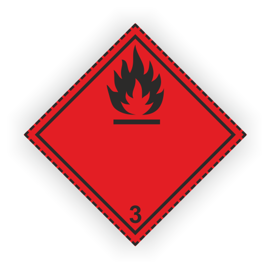 Gefahrz., Klasse 3, Entzündbare flüssige Stoffe, Aufkl. a. Rolle., Fo., 50 x 50 mm, m. Kontrastl.
