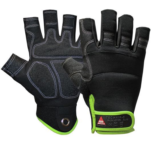Hase Montagehandschuhe Technik 5, Größe 12, 5 offene Fingerkuppen und Klettverschluss, 10 Paar