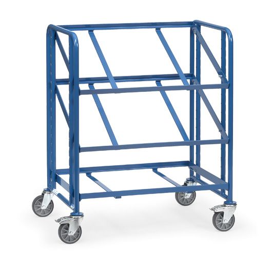 fetra Eurokastenwagen mit 3 Böden, Typ 2390, offener Rahmen, 820x610mm, Tragkraft 250 kg, blau