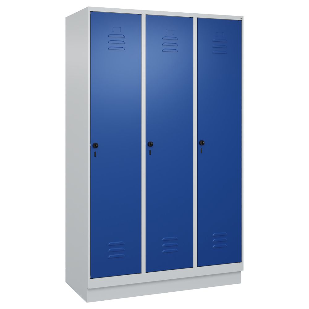 C+P Umkleidespind Classic PLUS auf Sockel, 3 Abteile, 1950x1200x500mm, lichtgrau/enzianblau