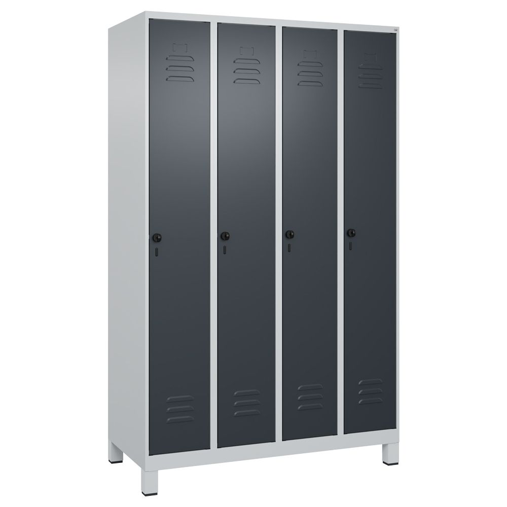 C+P Umkleidespind Classic PLUS auf Füßen, 4 Abteile, 1950x1200x500mm, lichtgrau/anthrazitgrau