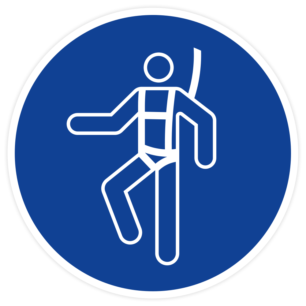 Gebotsschild, Auffanggurt anlegen, ISO 7010