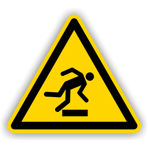 Warnschild, Warnung vor Hindernissen am Boden, ISO 7010, Aufkleber, Folie, SL = 300 mm