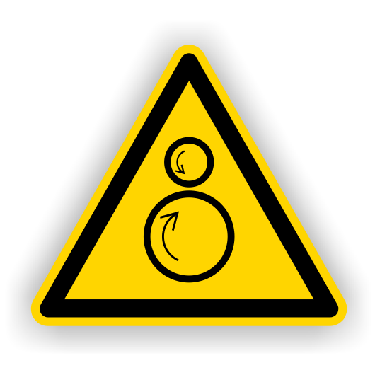Warnschild, Warnung vor gegenläufigen Rollen, ISO 7010, Aufkl. auf Bogen, Folie, SL = 50 mm