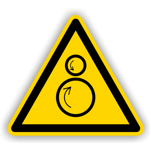 Warnschild, Warnung vor gegenläufigen Rollen, ISO 7010, Kunststoff, SL = 200 mm
