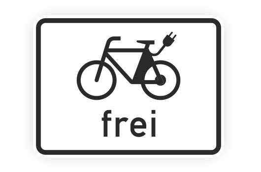 Zusatzzeichen StVO, E-Bikes frei Nr. 1022-13, Alu 2 mm flach, 420 x 315 mm, RA1