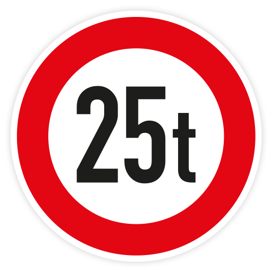 Verkehrszeichen StVO, VZ 262-25, Verbot für Fahrzeuge über 25 t, Alu 2 mm, Flachform