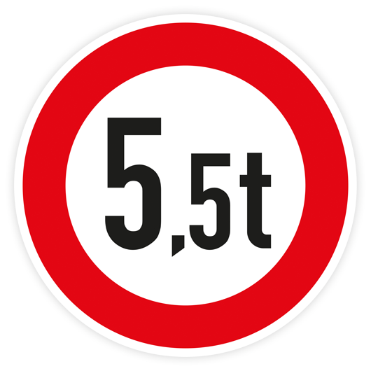 Verkehrszeichen StVO, VZ 262-5,5, Verbot für Fahrzeuge über 5,5 t, Alu 2 mm Flachform