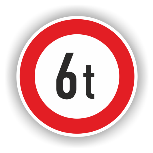 Verkehrszeichen StVO, VZ 262-6, Verbot für Fahrzeuge über 6 t, Alu 2 mm Flachform