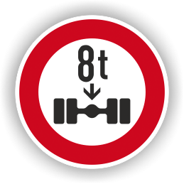 Verkehrszeichen StVO, VZ 263-8, Verbot für Fahrzeuge über 8 t, Alu 2 mm Flachform