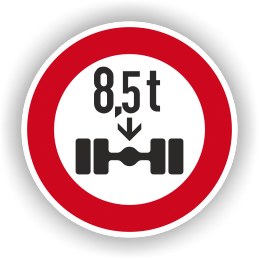 Verkehrszeichen StVO, VZ 263-8,5, Verbot für Fahrzeuge über 8,5 t, Alu 2 mm Flach, Ø 600 mm,RA1
