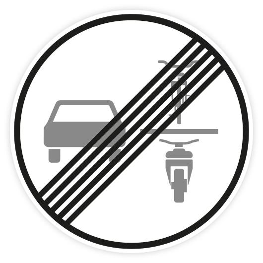 Verkehrszeichen StVO, Ende Verbot des Überholens einsp. Fahrzeugen, VZ 281.1, vers. Ausführungen