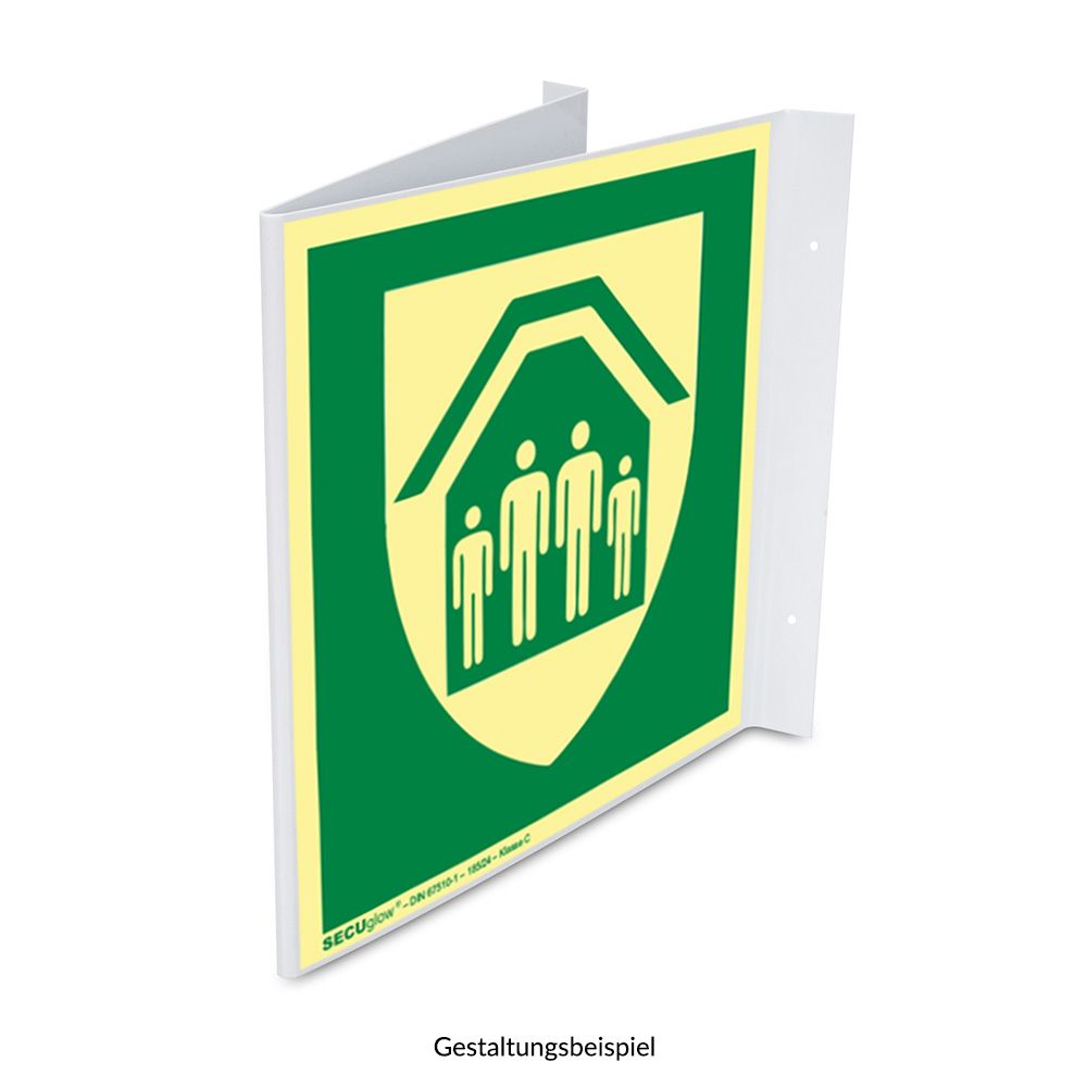 Winkelschild m. Wunschpikto. o. Wunschtext, Kunststoff, versch. Formate, SECUglow 185