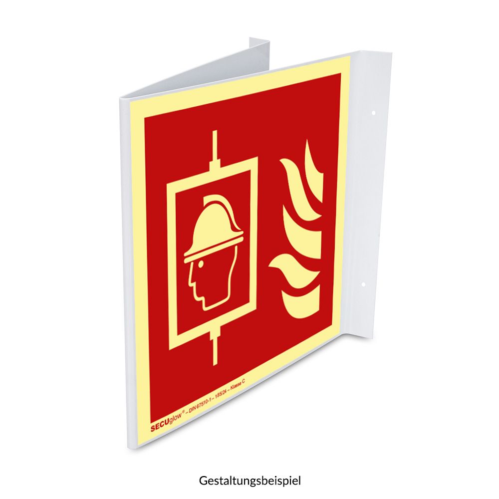 Winkelschild m. Wunschpikto. o. Wunschtext, Kunststoff, versch. Formate, SECUglow 185