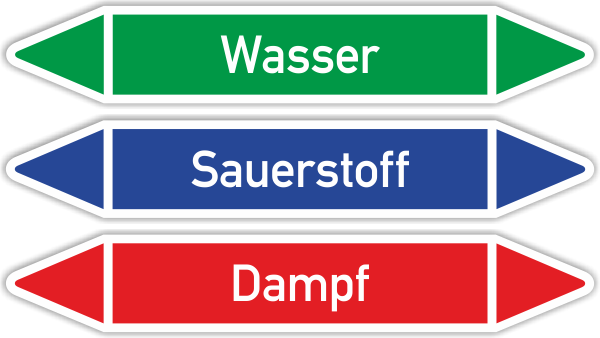Rohrleitungskennzeichen Wasser, Sauerstoff und Dampf