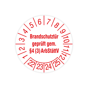 Pruefplaketten „Brandschutztuer geprueft gem. §4 (3) ArbStaettV