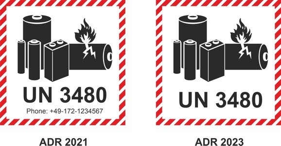 Vergleich Gefahrgutkennzeichnung Lithiumbatterie 2021 zu 2023