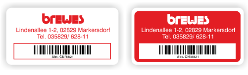 Abbildung 1: Druck positiv (links) und Druck negativ (rechts) Inventaretiketten Beispiele negativer und positiver Druck