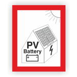 Brandschutzzeichen, Hinweis auf PV-Anlage mit Batteriespeicher